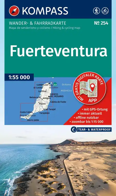 Nur Heute Kompass-Verlag Wanderkarte Fuerteventura 3in1