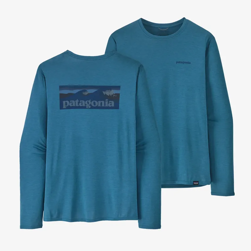 Ausverkauf Patagonia M‘S L/S Cap Cool Daily Graphic Shirt - Waters Boardshort Logo Wavy Blue X-Dye