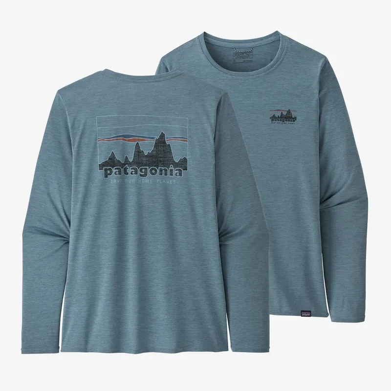Nur Heute Patagonia W‘S L/S Cap Cool Daily Graphic Shirt ‘73 Skyline Light Plume Grey X-Dye