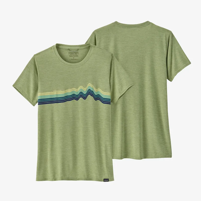 Ausverkauf Patagonia W‘S Cap Cool Daily Graphic Shirt Ridge Rise Stripe Salvia Green X-Dye