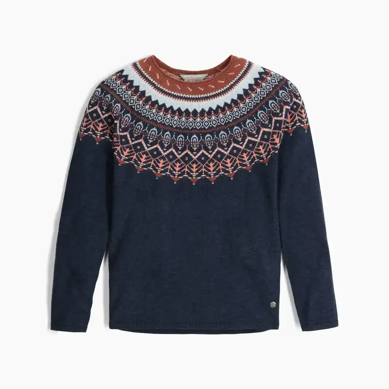 Royal Robbins Westlands Fairisle Crew Woman - Deep Blue Mariposa Pt Zertifiziert
