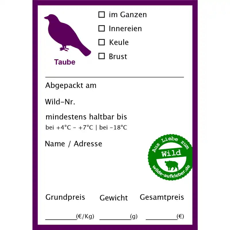 Wilde Aufkleber Typ Taube Neu Im Sortiment