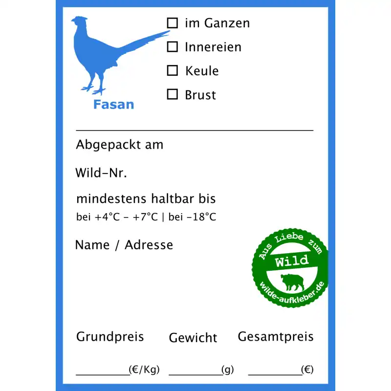 Finale Aktion Wilde Aufkleber Typ Fasan