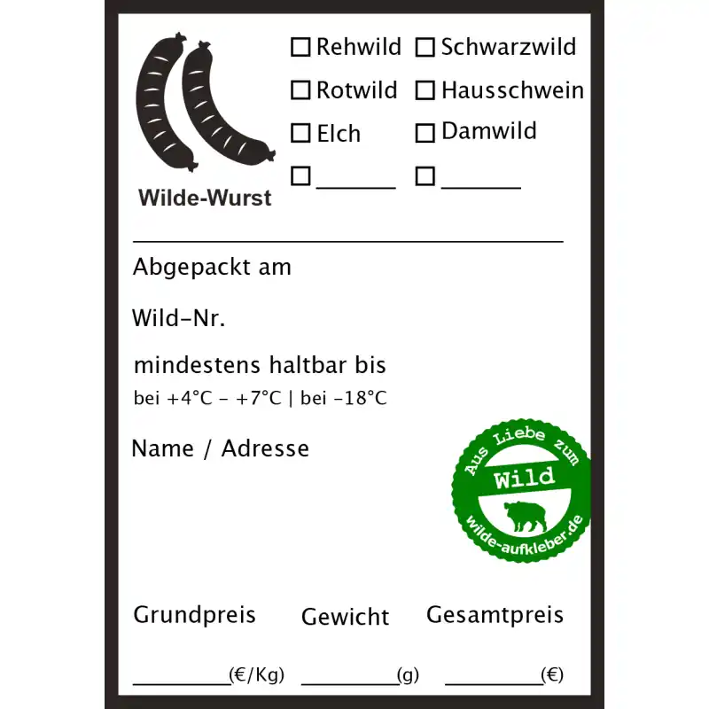 Wilde Aufkleber Typ "Wilde Wurst" Letzte Chance