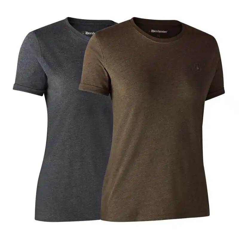 Abverkauf Deerhunter Damen T-Shirt Lady Basic O-Neck 2-Pack Brown Leaf Melange 36