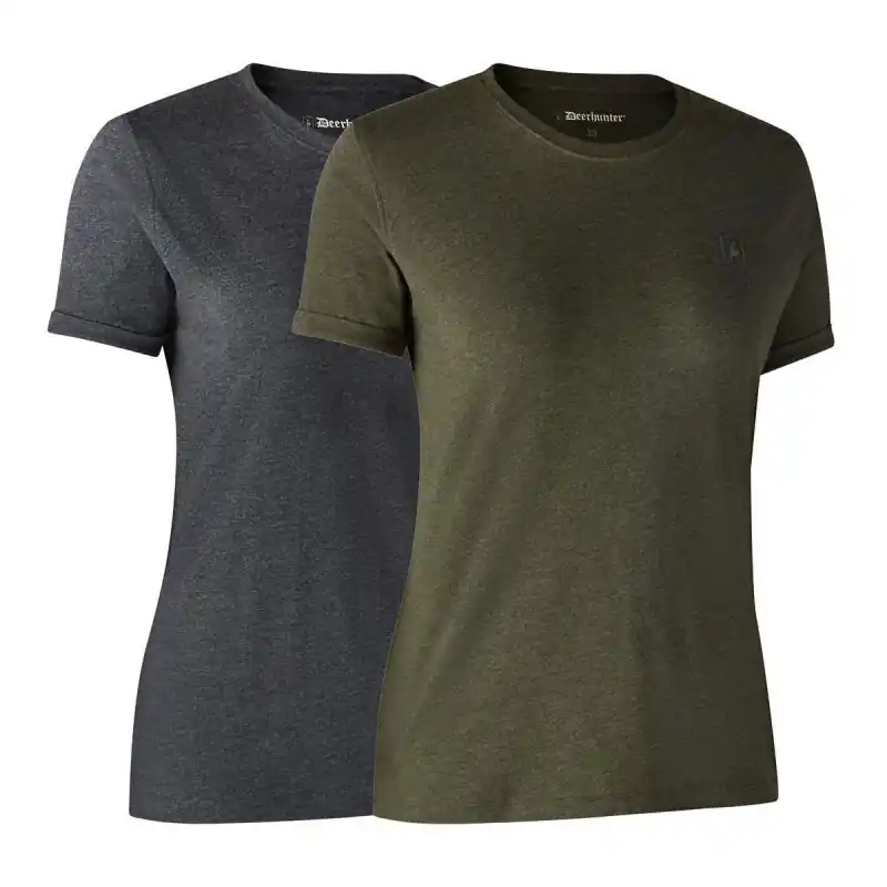 Deerhunter Damen T-Shirt Lady Basic O-Neck 2-Pack Adventure Green Melange Neu