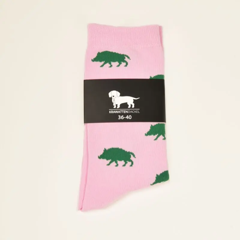 Krawattendackel Unisex Socken rosa, Wildschwein grün Geprüft