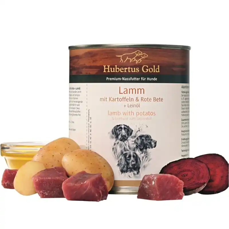 Preis Gesenkt Hubertus Gold Premium-Nassfutter Lamm mit Kartoffeln & Rote Bete + Leinöl 800g