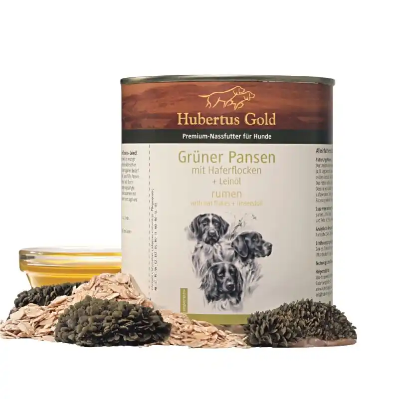 Ausverkauf Hubertus Gold Premium-Nassfutter Grüner Pansen mit Haferflocken + Leinöl