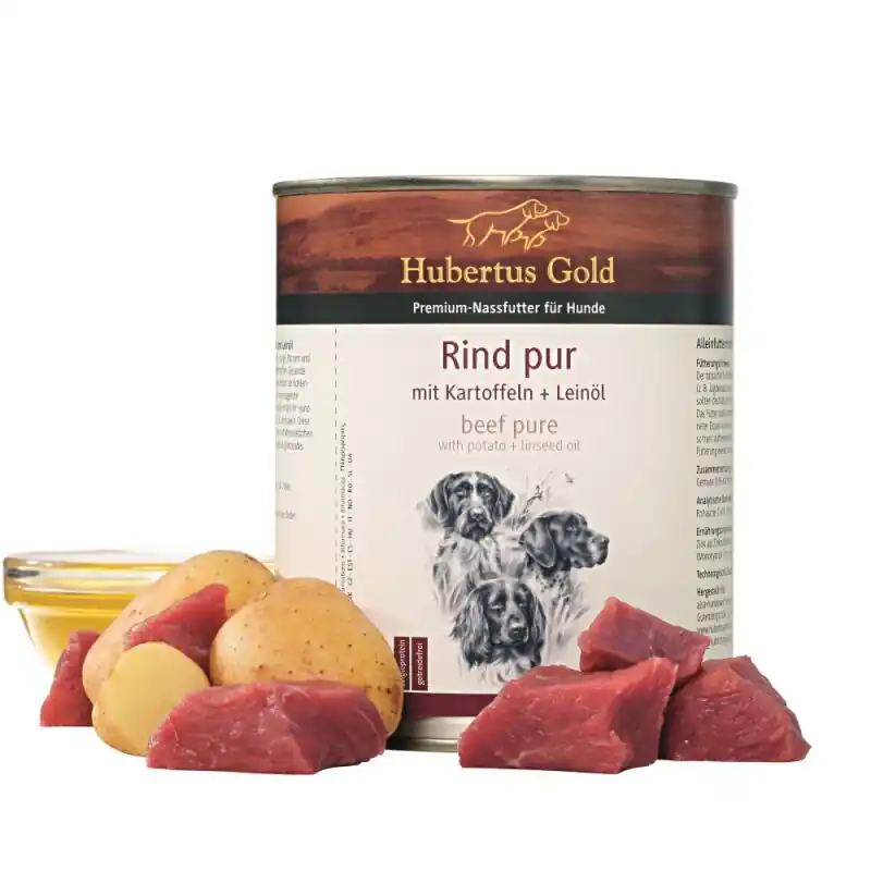 Günstig Hubertus Gold Premium-Nassfutter Rind pur mit Kartoffeln + Leinöl 800g