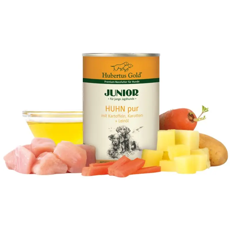 Direktkauf Hubertus Gold Junior Huhn pur mit Kartoffeln und Karotten 400g