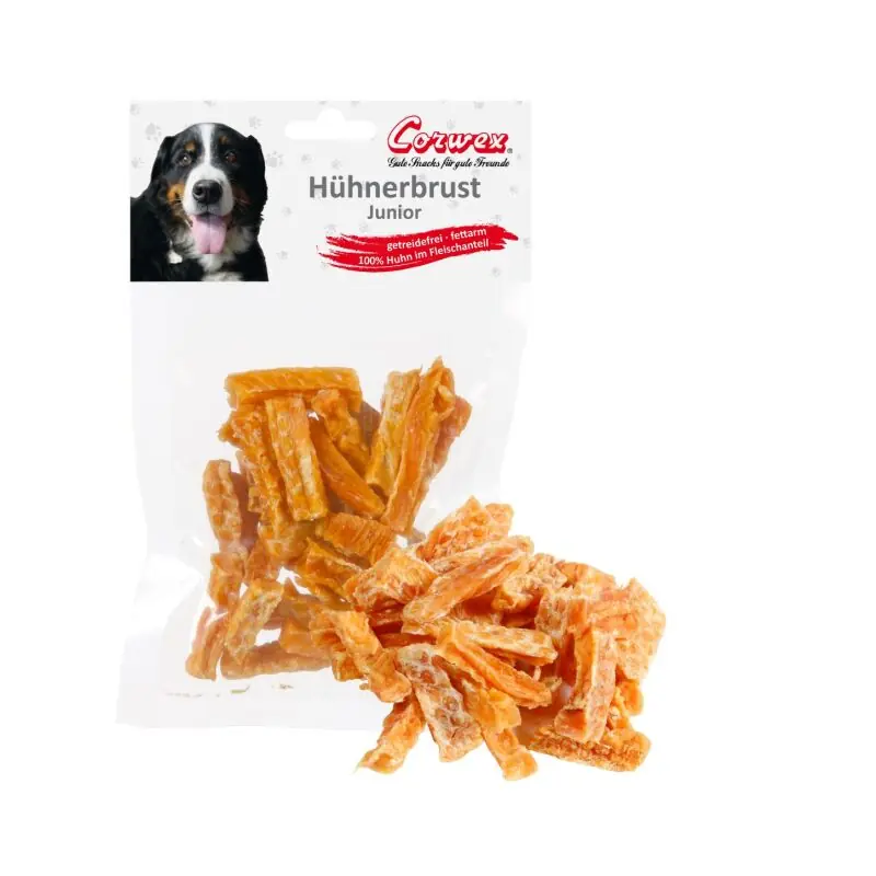 Markenware Corwex Hundesnack JUNIOR Hühnerbrust i. kl. Stückchen 70g