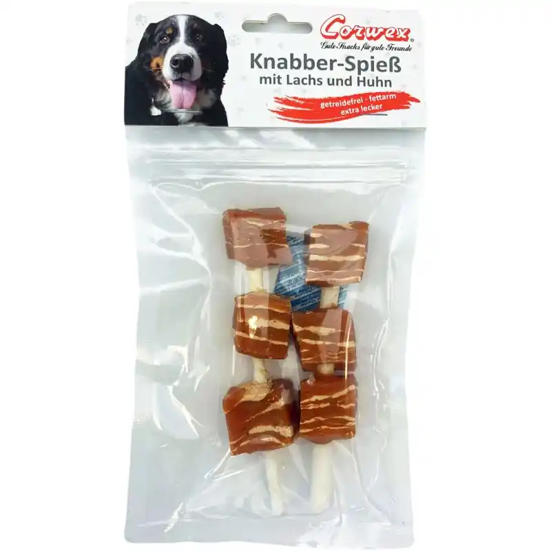 Schneller Versand Corwex Hundesnack Knabber-Spieß mit Lachs und Huhn 90g