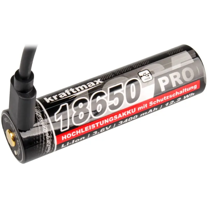 Kraftmax Pro Li-Ion Akku Typ 18650 3,6V/ 3400mAh mit USB-C Ladebuchse Schnäppchen