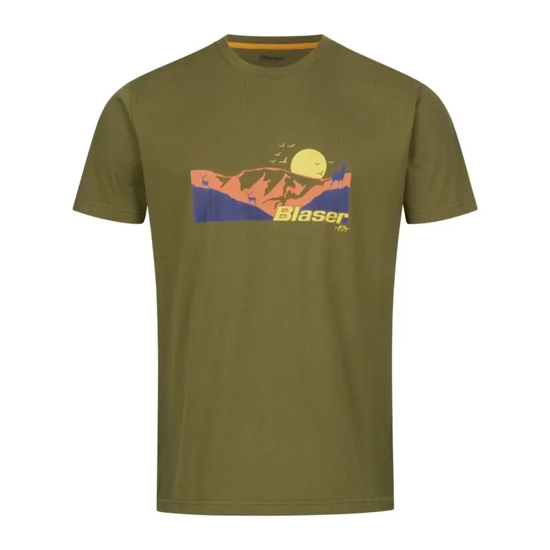 Blaser Herren T-Shirt Allgäu Mountain Dunkeloliv Sale