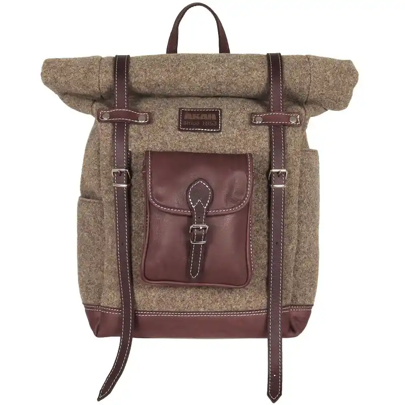 Letzte Chance AKAH Rucksack Rolltop aus Wollfilz und Olivenleder