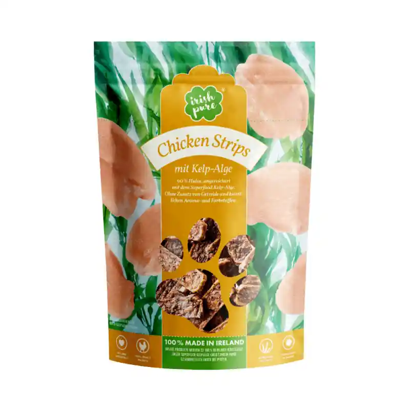Solange Der Vorrat Reicht Irish Pure Hundesnack Chicken Stripes mit Kelp-Alge