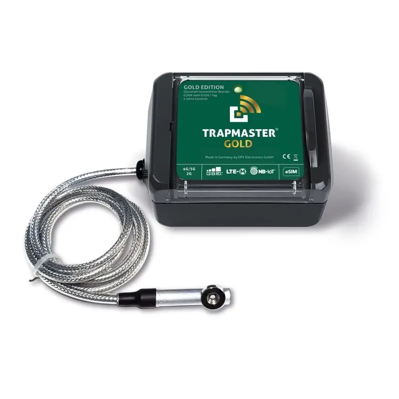 Trapmaster Gold Fallenmelder 4G/5G Version Standard (mit Kombisensor an 1,60m Kabel. Ideal für Kastenfallen) Sonderaktion