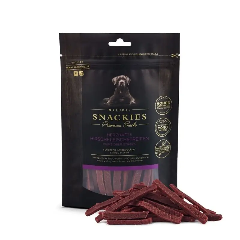 Schneller Versand Snackies Hundesnack Herzhafte Hirschfleischstreifen