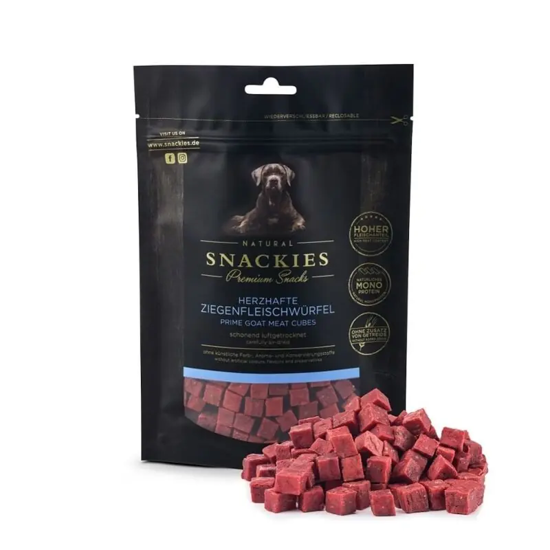 Heißes Angebot Snackies Hundesnack Herzhafte Ziegenfleischwürfel