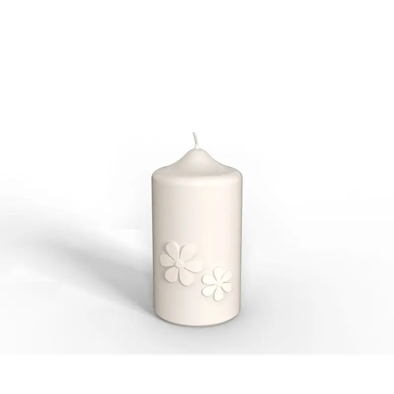 Top-Seller Engels Kerzen Gelackte Stumpenkerze m. Blume - Relief Glanz-Lack