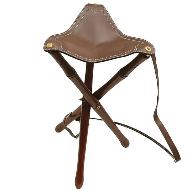 AKAH klassischer Dreibein-Ansitzhocker aus Leder und Holz Sale