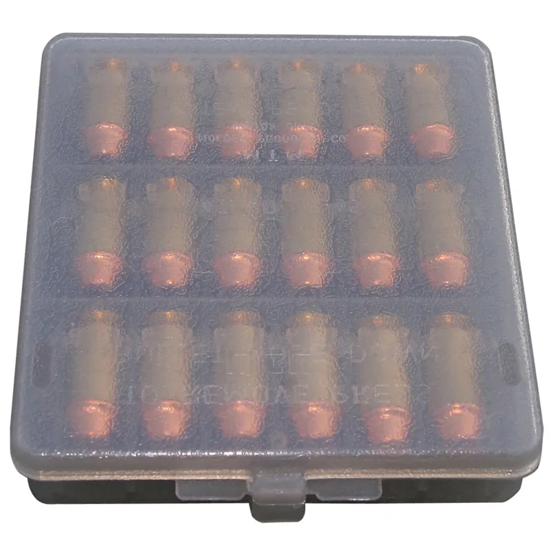 Preisreduziert MTM Patronen Grau-transparentbox W18-45-41 mit Klappdeckel – 18 Patronen Grau-transparent