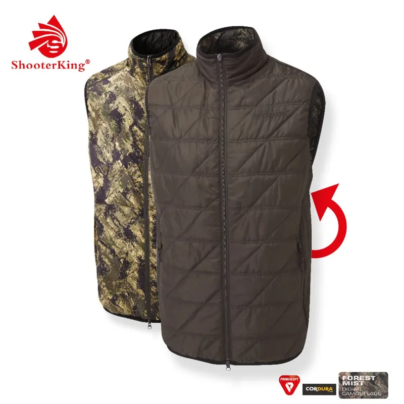 Markenware SHOOTERKING Huntflex Primaloft wendbare Weste in braun/Forest Mist Camo Optik
