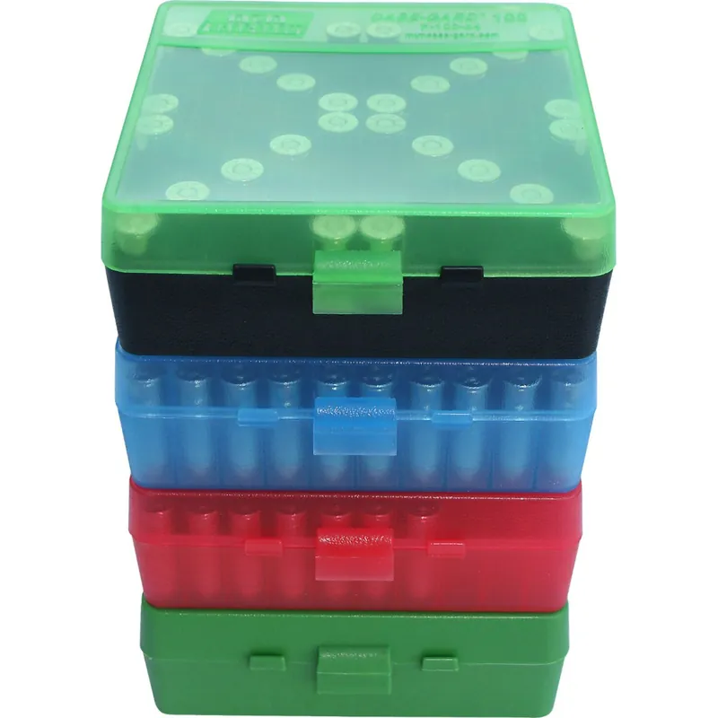 Echt MTM Patronenbox P-100-44 mit Klappdeckel – 100 Patronen in 4 Farben
