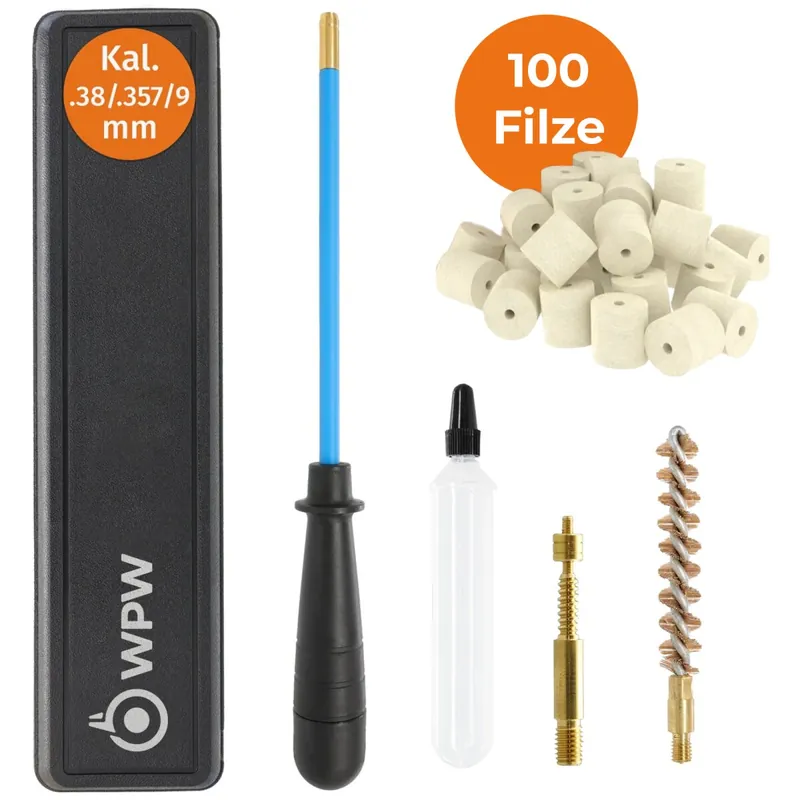WPW Waffenreinigungsset für Kurzwaffen mit 100 Reinigungsfilzen - Kal. 8 mm bis .45 Finale Aktion