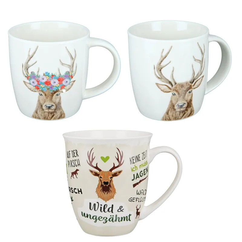 GILDE Porzellantasse mit Hirschmotiv – verschiedene Designs Super-Preis