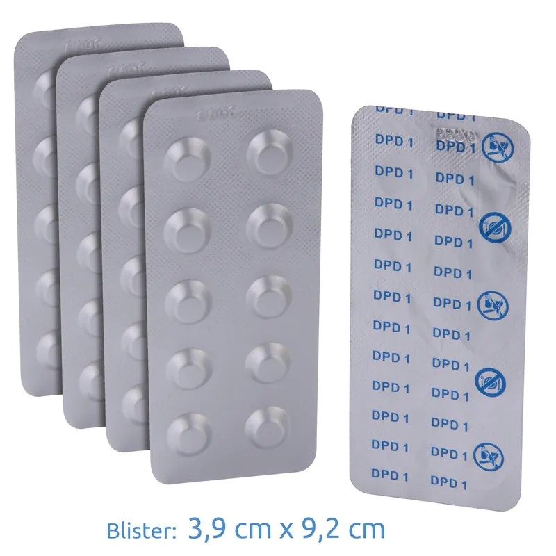 Abverkauf Blueborn 50 x DPD 1 Test-Tabletten Wassertest für freies Chlor in Pool & Schwimmbad Wasser