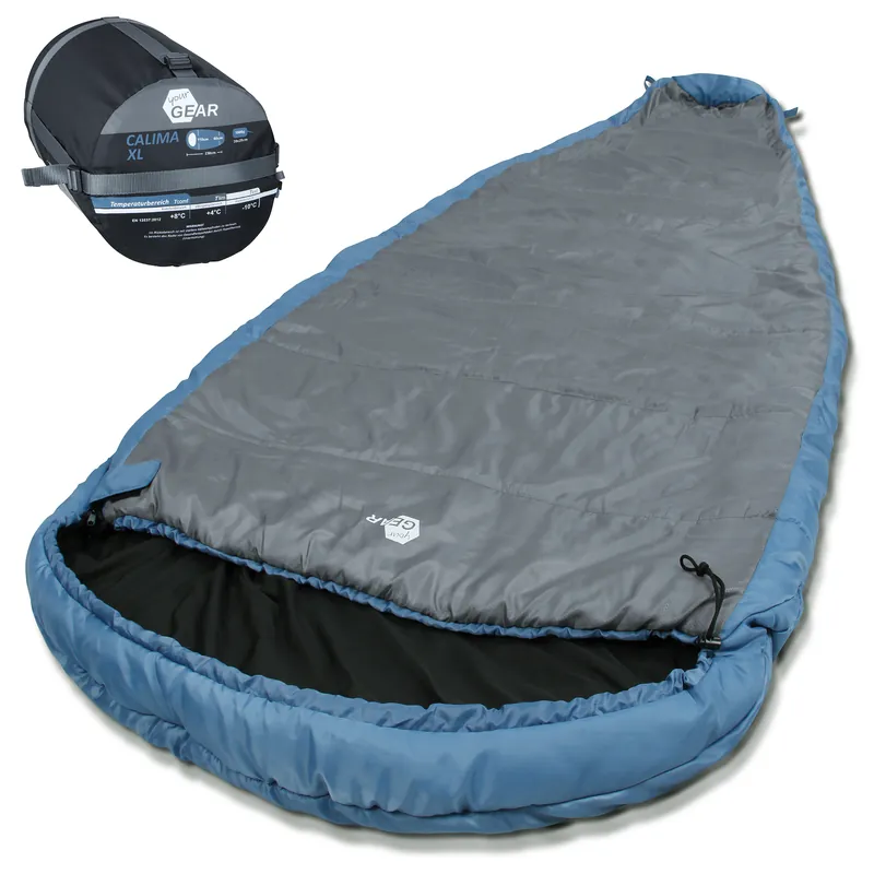 yourGEAR Campingschlafsack Calima XL -10°C extrem breiter Ellipsen-Schlafsack 230x110cm Blau Grau Begrenztes Angebot