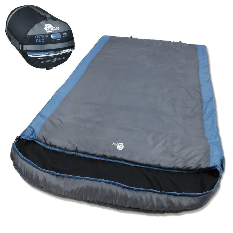 yourGEAR Schlafsack Ostria Duo -3°C 2 Mann Deckenschlafsack 230x160 cm Doppelschlafsack in Blau Grau Heißes Angebot