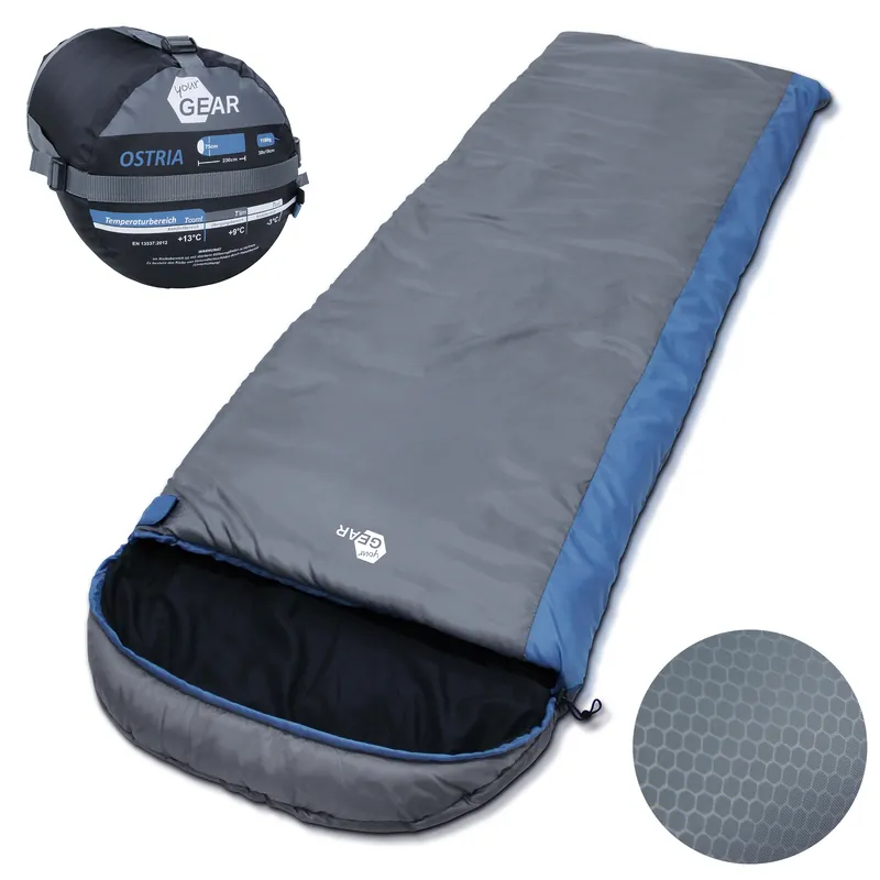 yourGEAR Schlafsack Ostria -3°C Deckenschlafsack 230x75cm Sommerschlafsack Blau Grau kleines Packmaß Begrenztes Angebot