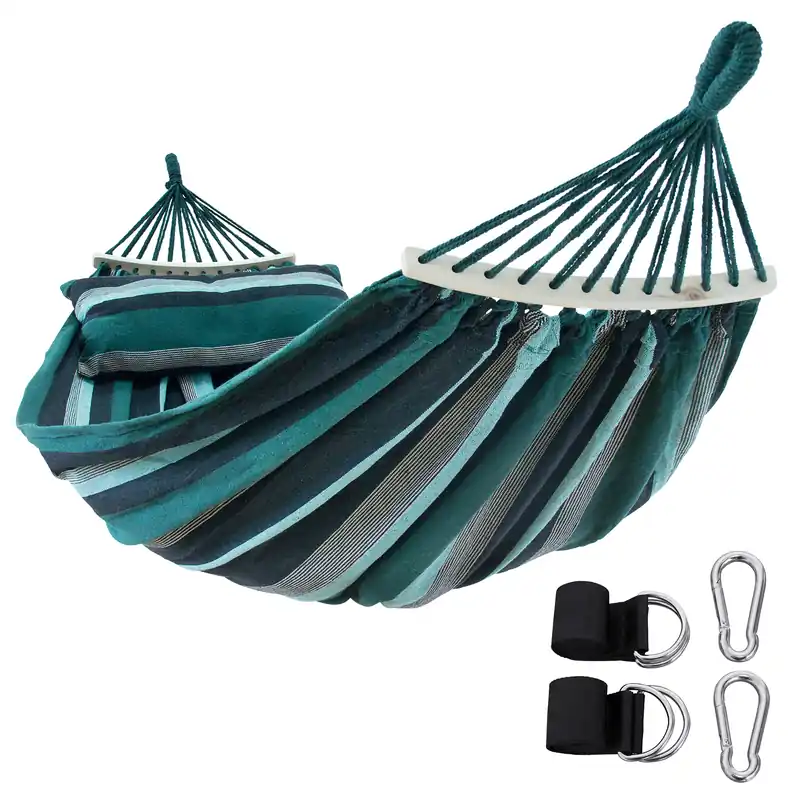 2nd Chance - your GEAR Bali Smaragd Hängematte 220x120cm 240kg Baumwolle Stabhängematte Kissen Befestigung-Set (71165) Neue Kollektion