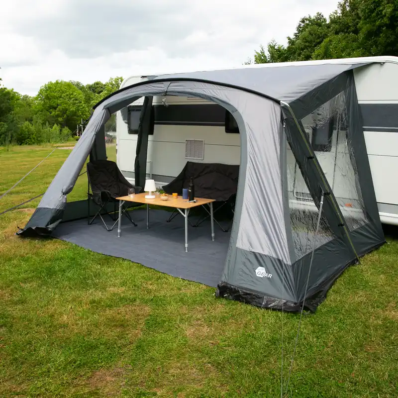 your GEAR Vorzelt Positano 330 - Wohnwagenvorzelt mit 4 Fenstern und großer Tür. UV 50+ Caravan Zelt Angebot