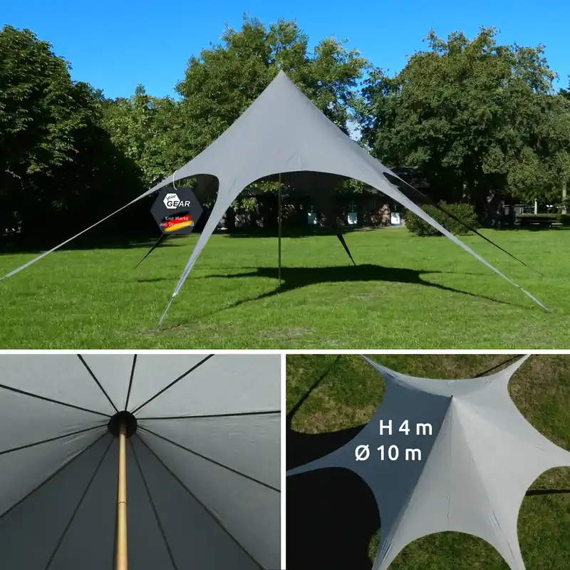 your GEAR Sonora PES - Sternzelt Ø 10 x 4 m UV 50+ Pavillon wasserdichter Sonnenschirm Sonnendach Echt