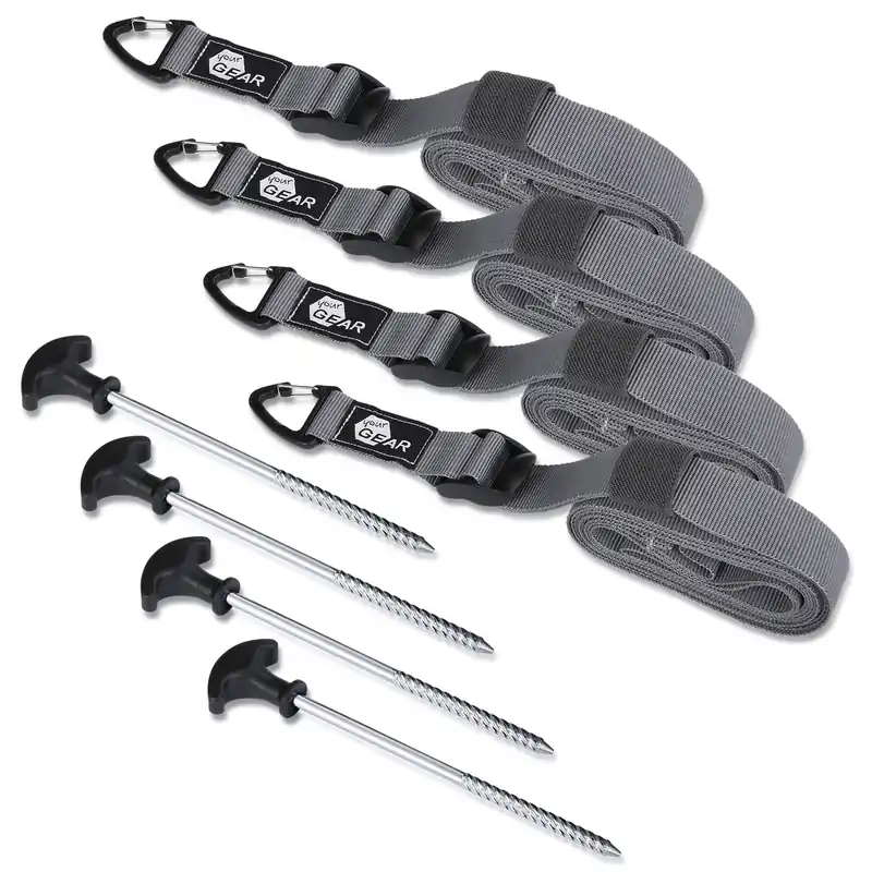 Meistverkauft 2nd Chance - your GEAR Storm Webbing Set - 4 x Abspanngurt mit Karabiner, Abspannleinen mit Erdnägeln, Zeltleinen (71441)