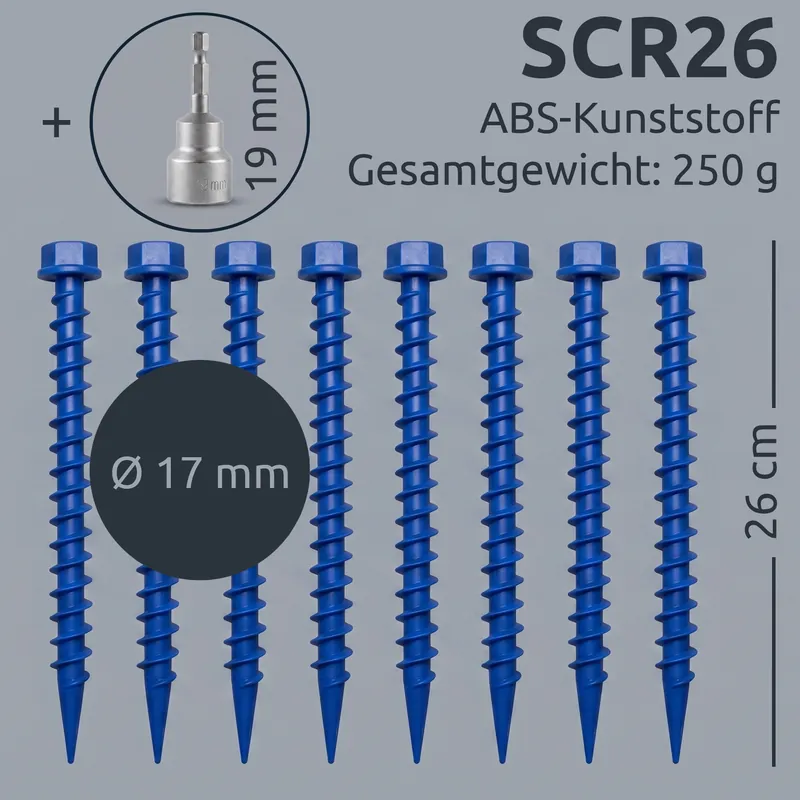 Preis Gesenkt 2nd Chance - your GEAR Schraubhering SCR 26 cm - 8 Zeltheringe + 19 mm Bit für normale bis weiche Böden (71583)