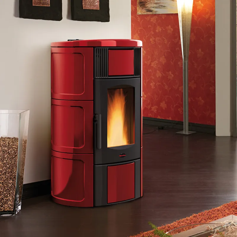 Ausverkauf Extraflame Iside Idro H15 Wasserführender Pelletofen Majolika Bordeaux