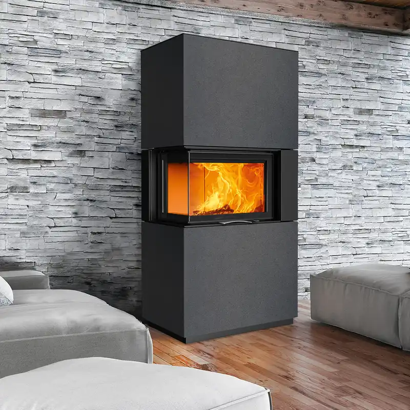 Austroflamm Sam 2.0 Kaminbausatz Eckverglasung links mit Schiebetür Beton Anthrazit Top-Angebot
