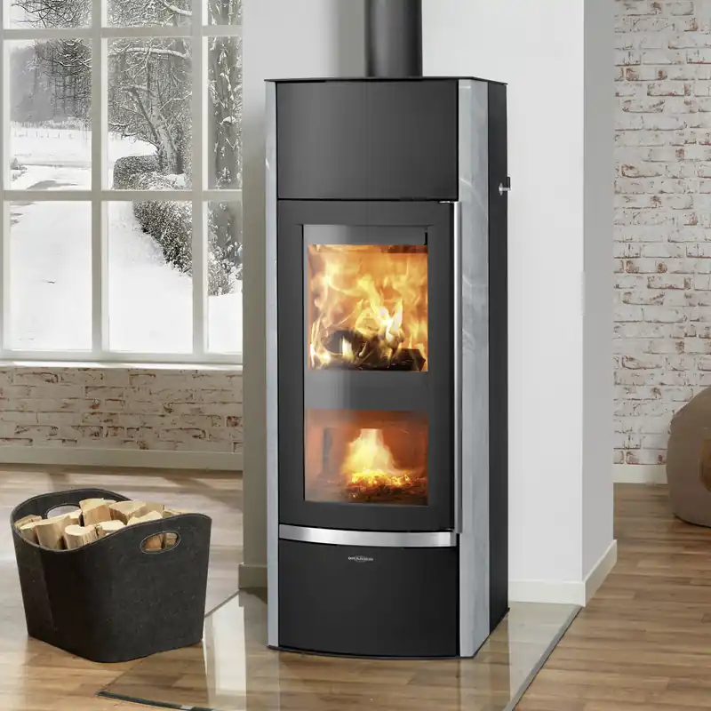 Neue Kollektion Oranier Hektos Aqua Wasserführender Holzvergaserofen Stahl Schwarz / Speckstein