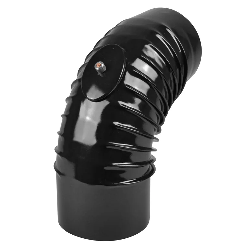 Neu Im Sortiment Raik Rauchrohrbogen / Ofenrohrbogen Emaille 150mm - 90° Bogen gerippt Schwarz mit Reinigungsöffnung