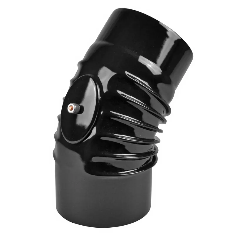 Raik Rauchrohrbogen / Ofenrohrbogen Emaille 130mm - 45° Bogen gerippt Schwarz mit Reinigungsöffnung Neuheit
