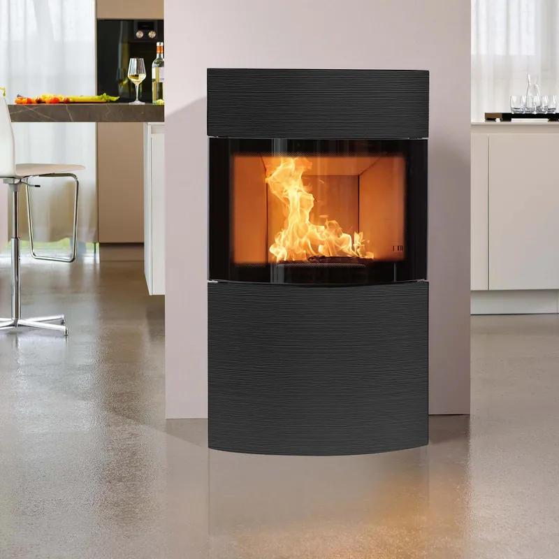 Austroflamm Fynn Xtra 2.0 Kaminofen Stahl Schwarz / Keramik Rille Schwarz matt Sichere Zahlung