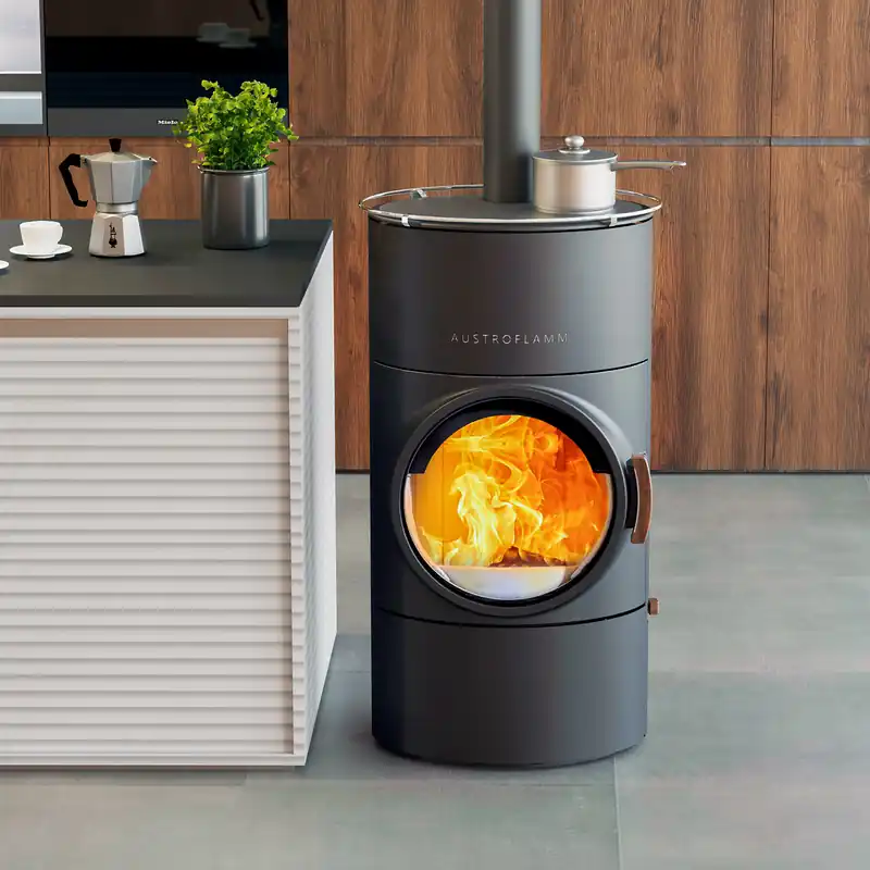 Austroflamm Clou compact Cook Kaminofen Stahl gussgrau, RR oben Preis Gesenkt