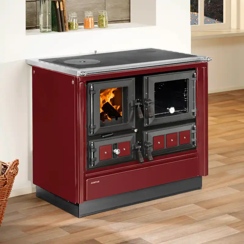 Justus Rustico-90 2.0 Küchenofen Stahl Bordeaux, Backfach rechts Online Kaufen