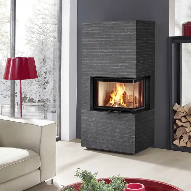 Abverkauf Olsberg Osorno L TopStone Kaminofen Gabbro nero ferrara linea-retta, rechts