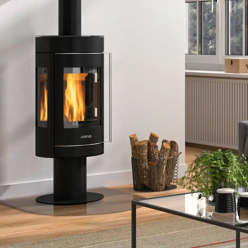 Letzte Chance Justus Meva Kaminofen Stahl Schwarz / Topplatte Glas